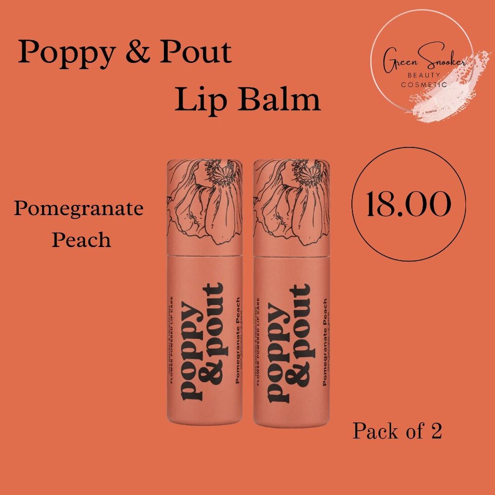Poppy & Pout, Pomegranate Peach Lip Balm,100% Natural, Pack of 2